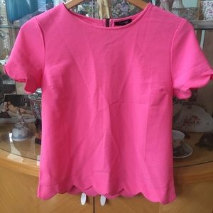 Scallop edged Barbie neon pink short sleeve top